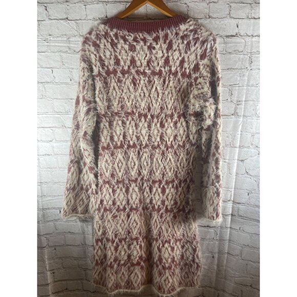 Free People Fuzzy Cardigan Sweater L Mulberry & Cream Buttons V-Neck Soft Boho - Picture 8 of 9